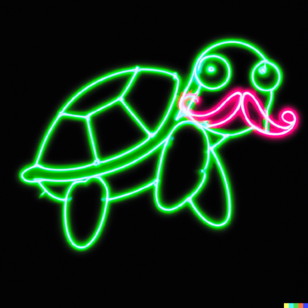 neon turtle with a mustache